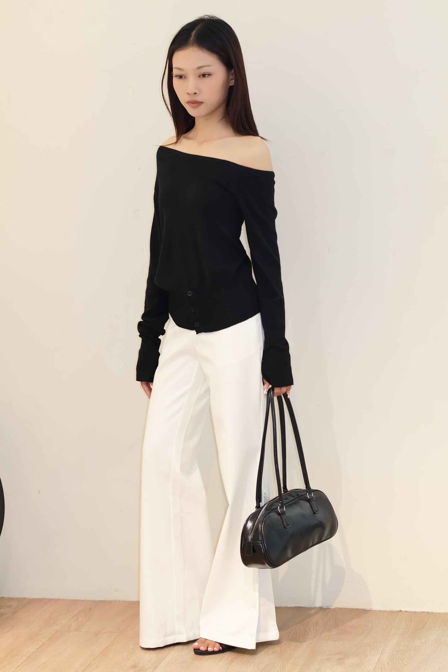 HALF SHOULDER WAIST CINCH TOP