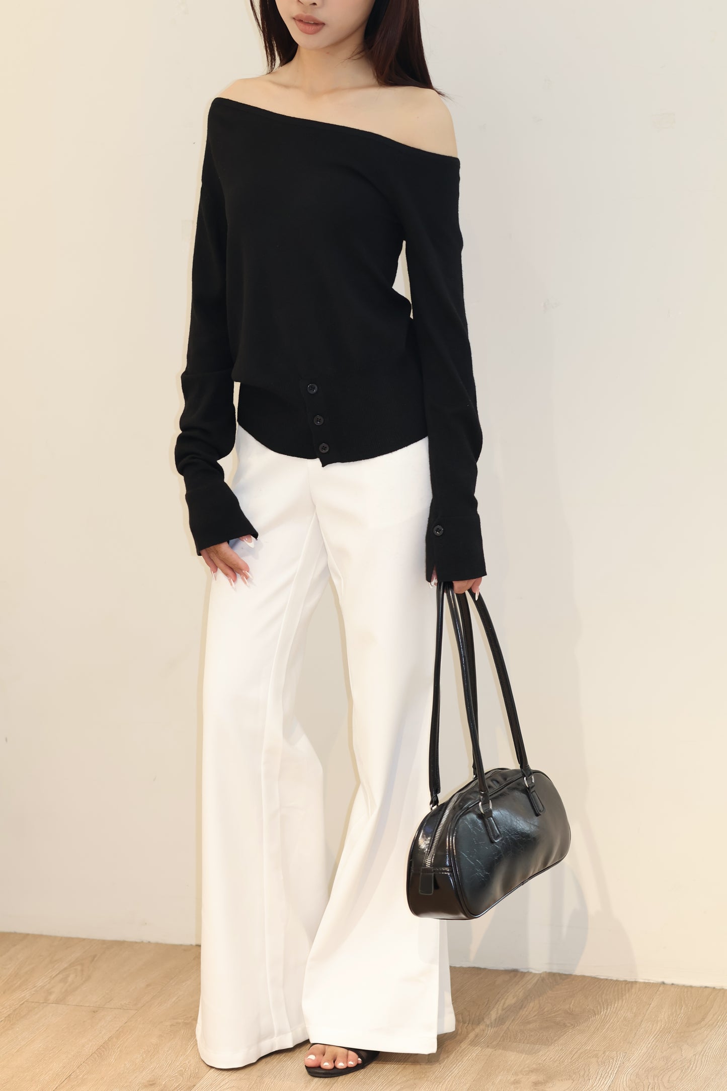 HALF SHOULDER WAIST CINCH TOP
