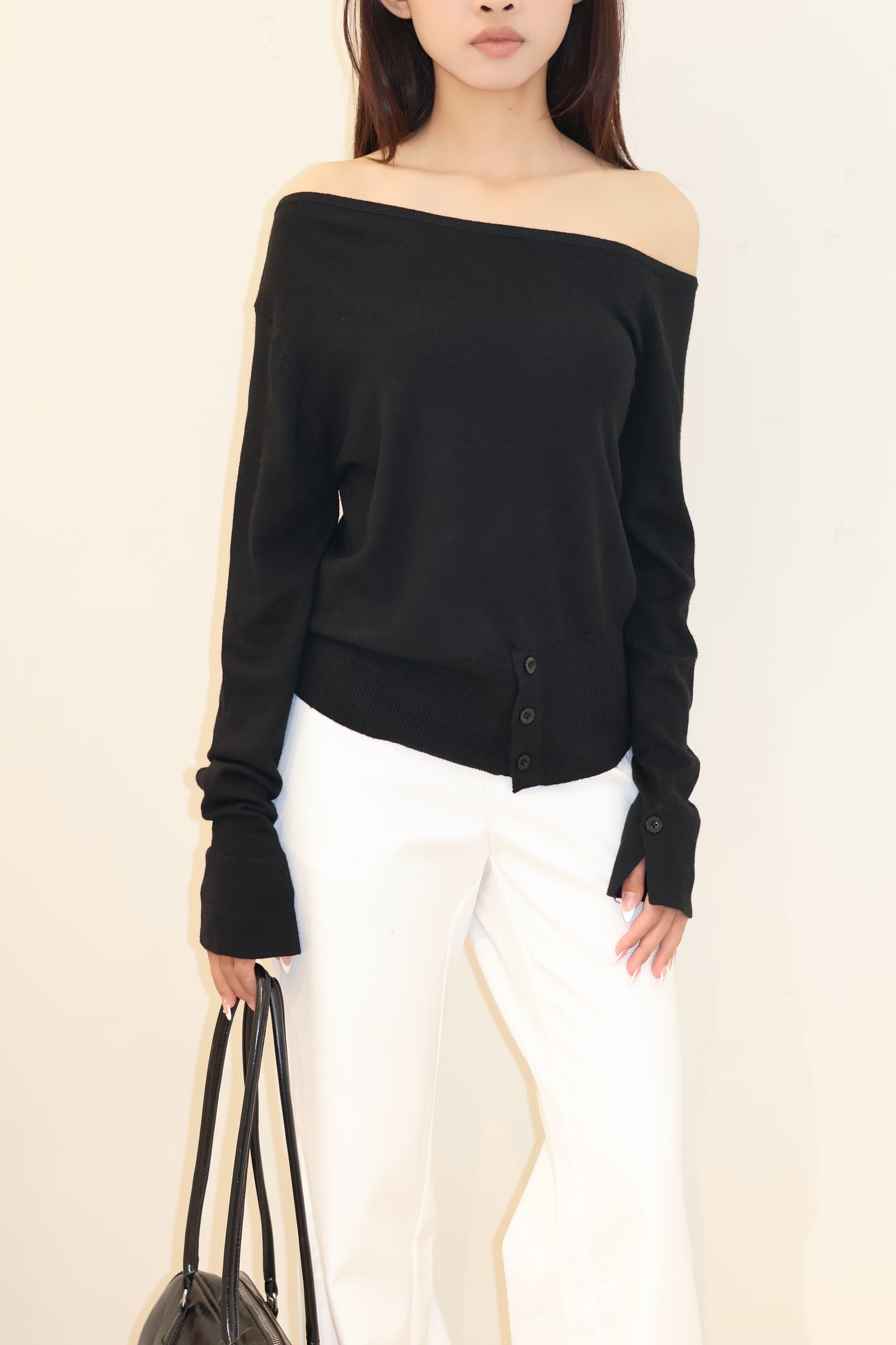 HALF SHOULDER WAIST CINCH TOP