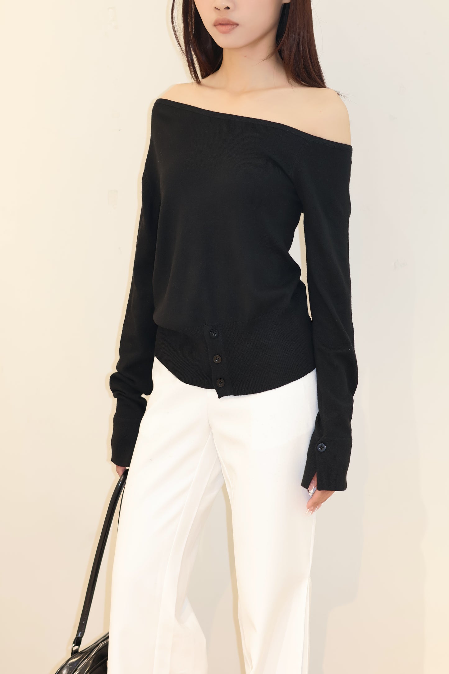 HALF SHOULDER WAIST CINCH TOP