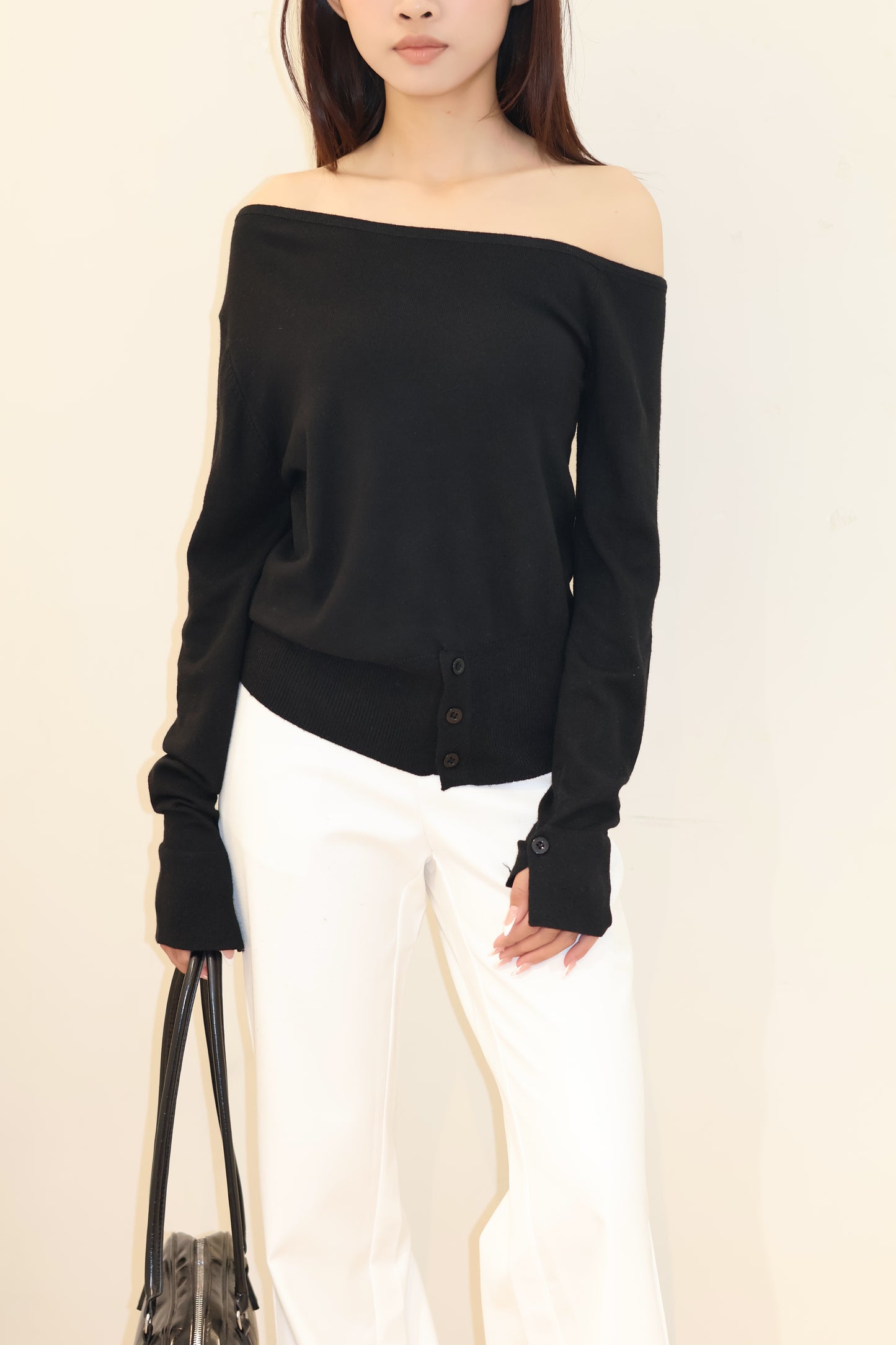 HALF SHOULDER WAIST CINCH TOP