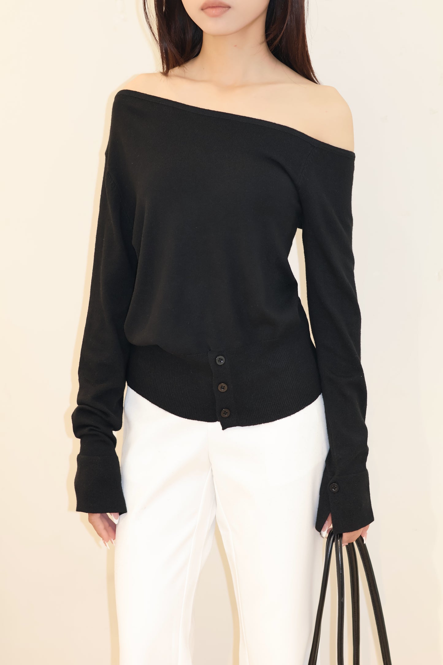 HALF SHOULDER WAIST CINCH TOP