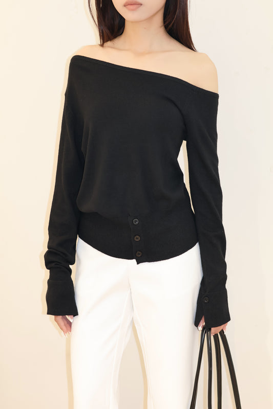 HALF SHOULDER WAIST CINCH TOP