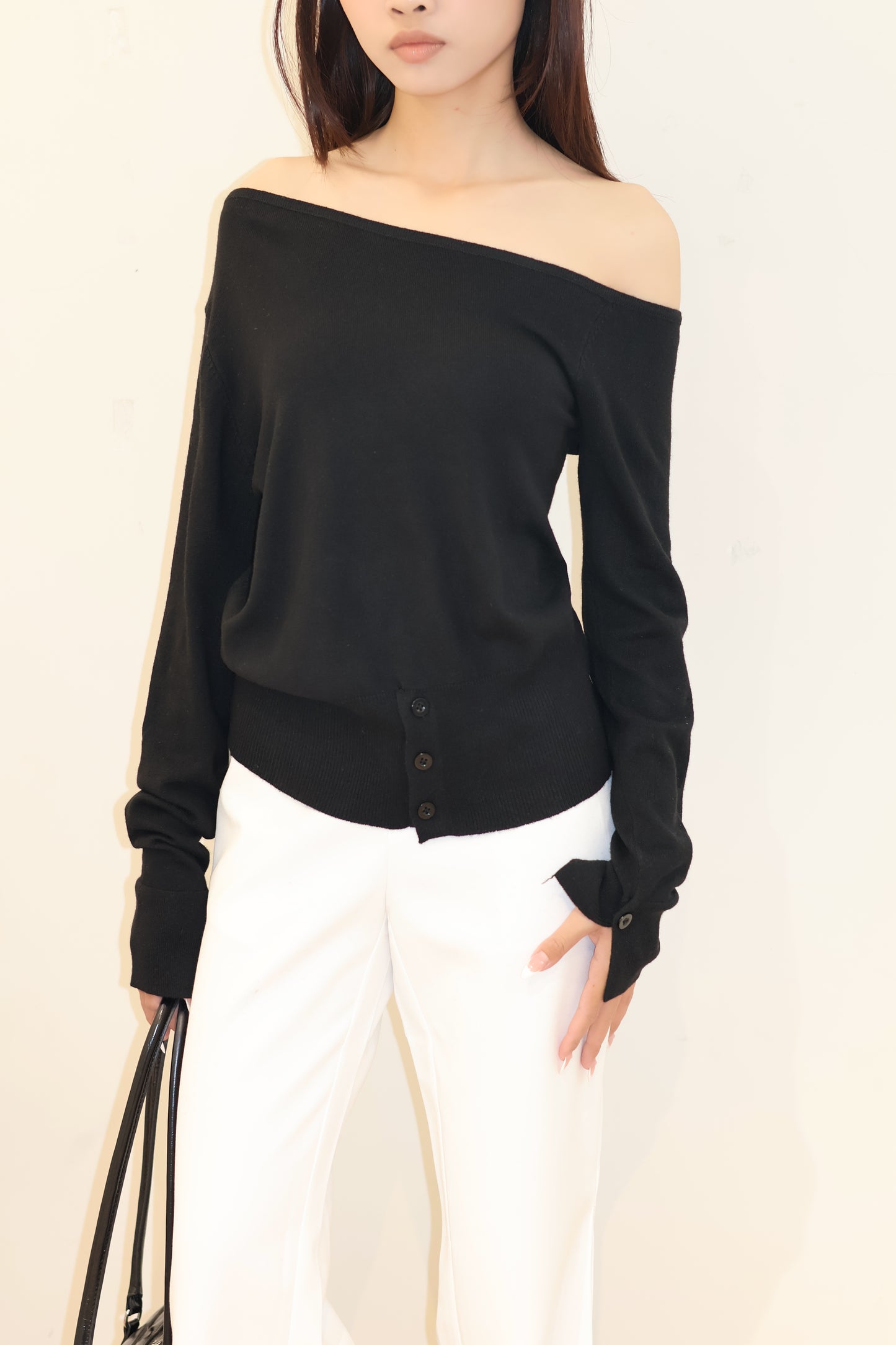 HALF SHOULDER WAIST CINCH TOP