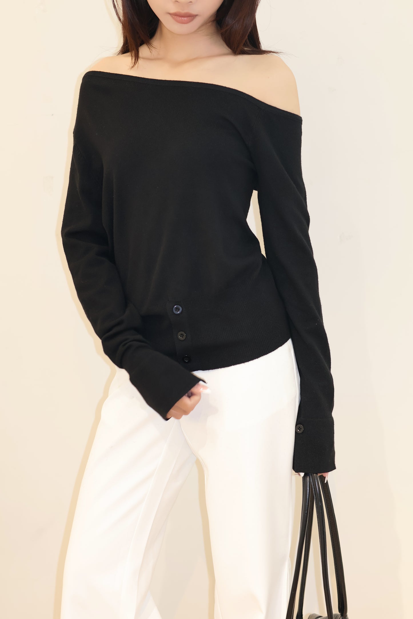 HALF SHOULDER WAIST CINCH TOP