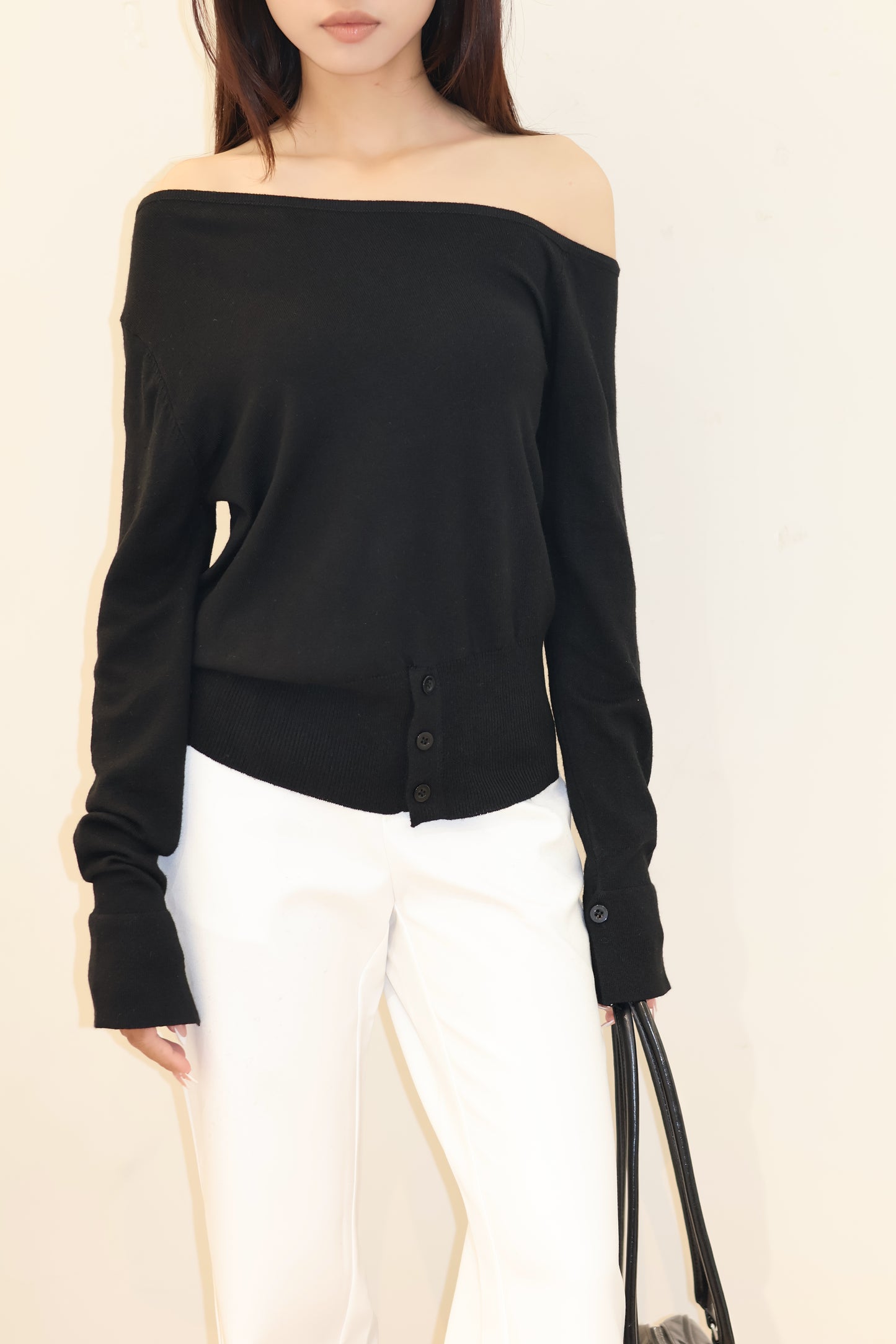 HALF SHOULDER WAIST CINCH TOP