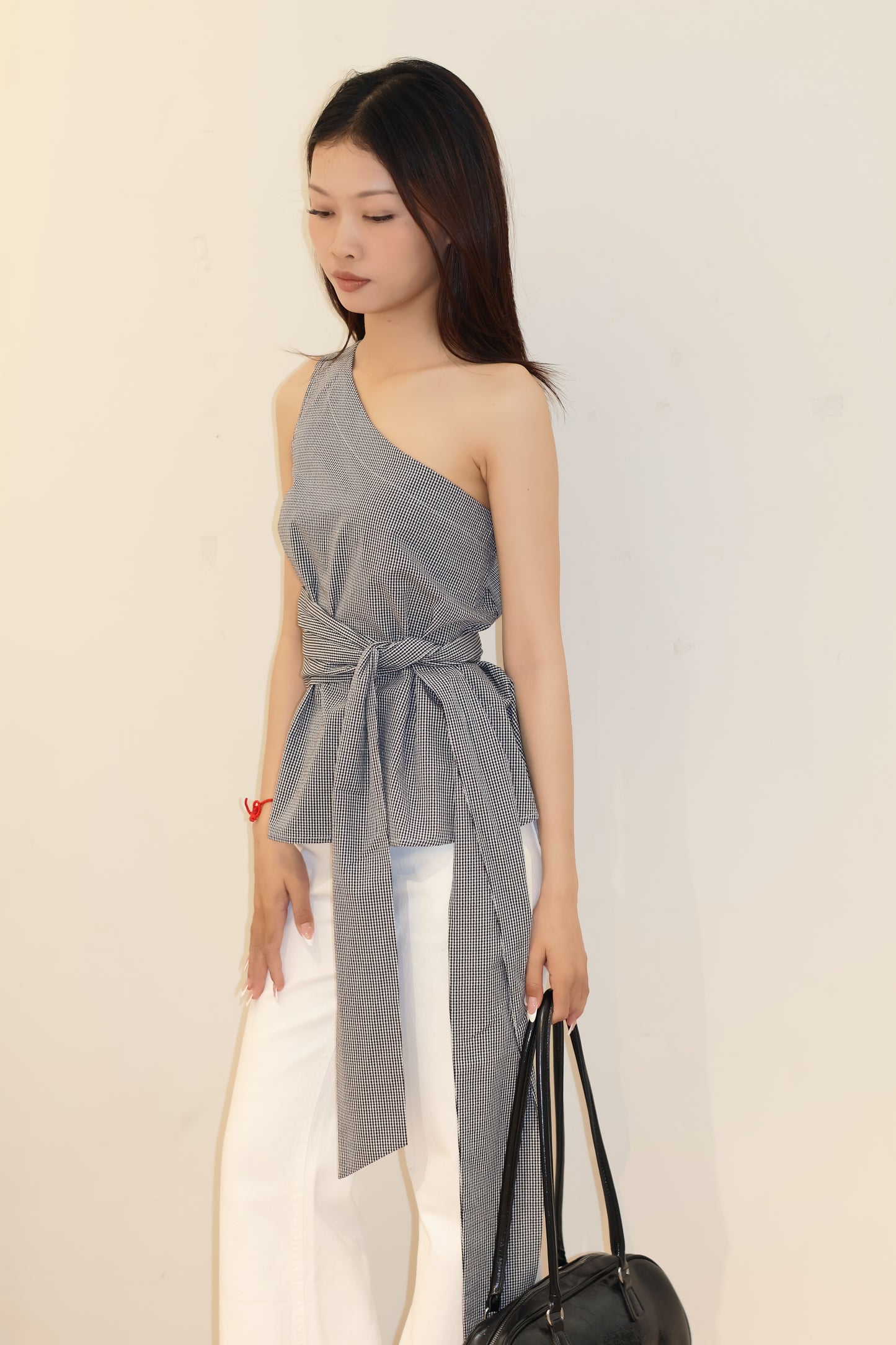 Gray half shoulder side tie deisgn