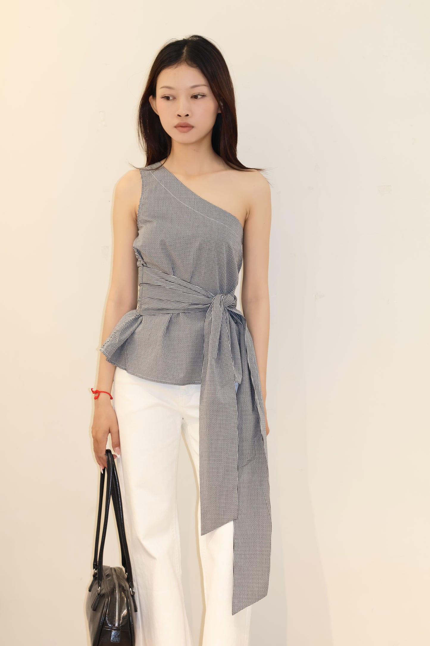 Gray half shoulder side tie deisgn