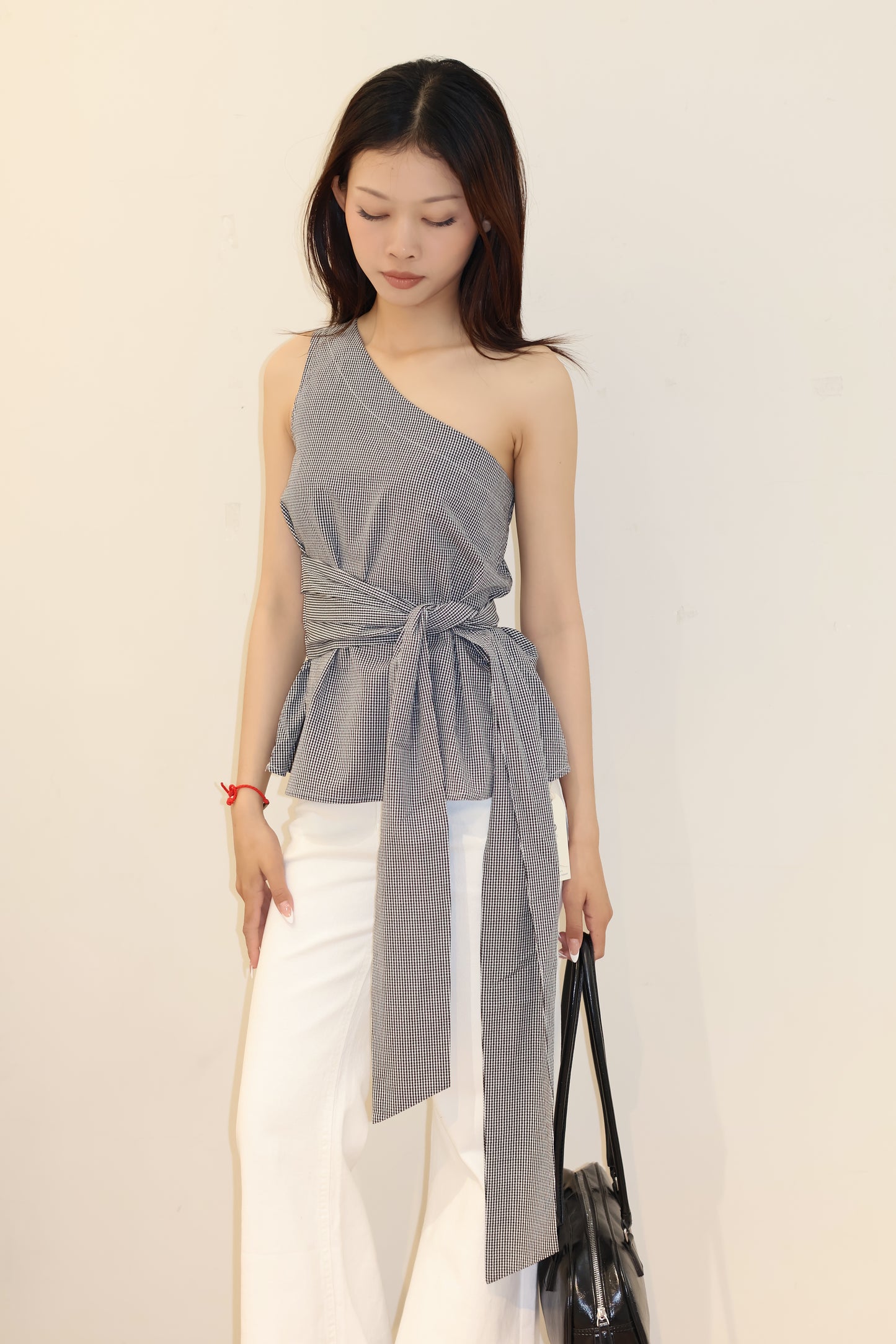 Gray half shoulder side tie deisgn
