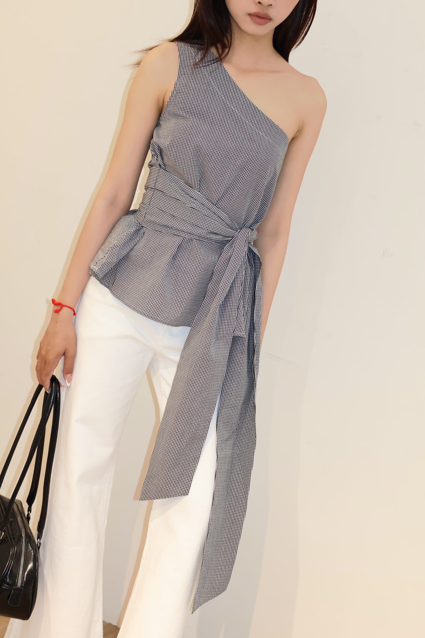 Gray half shoulder side tie deisgn