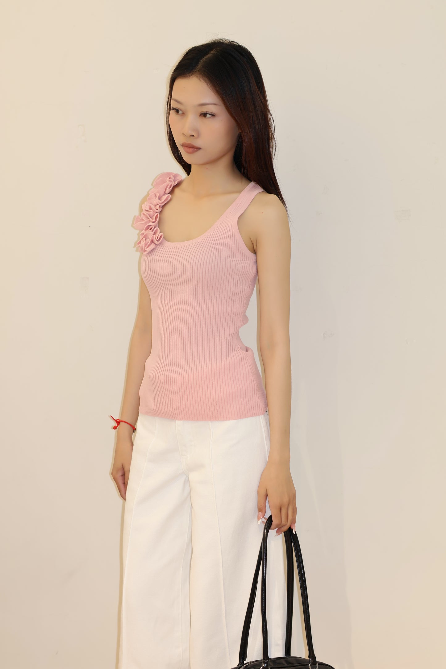 Pink floral knitted tank top