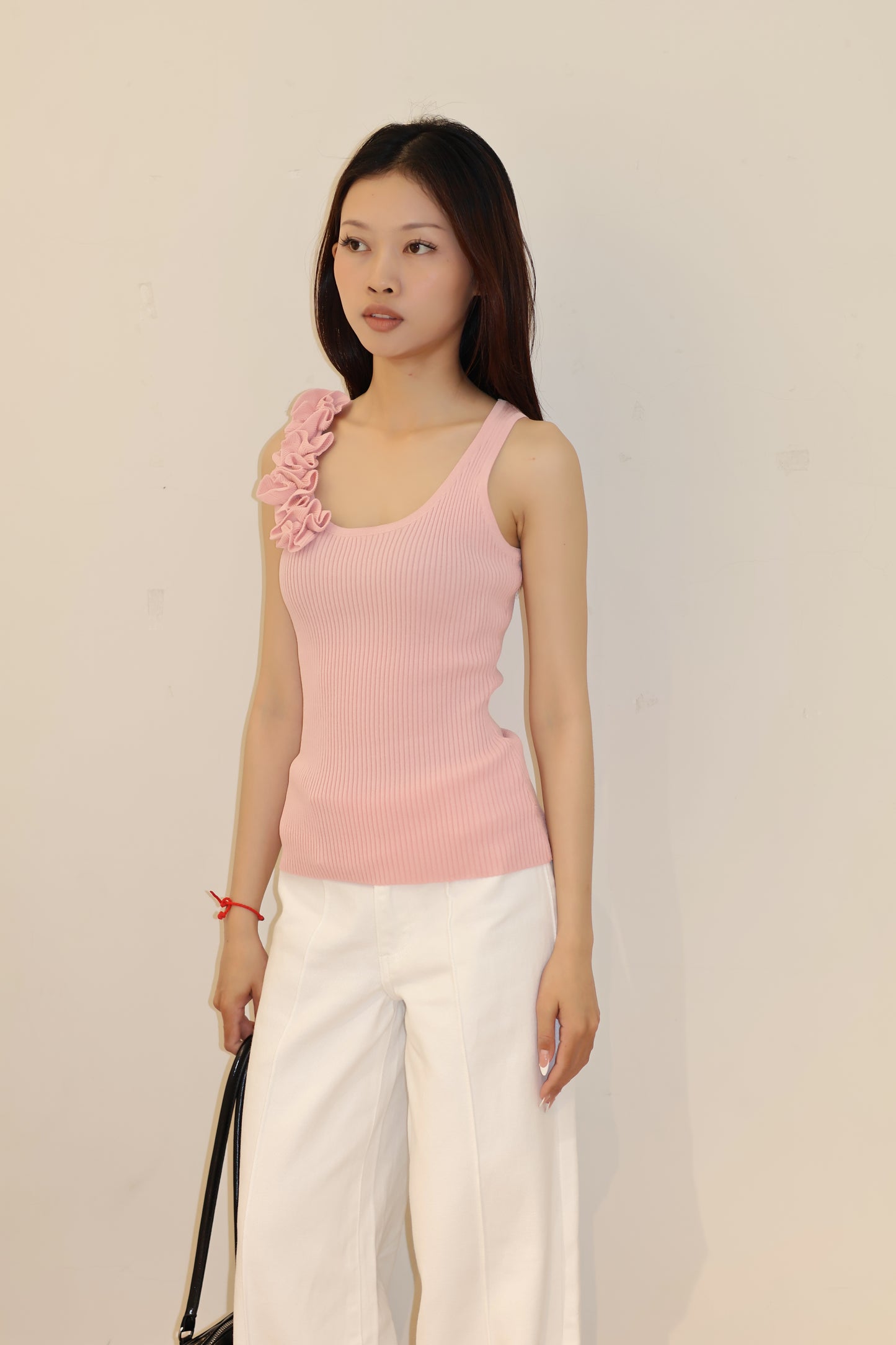 Pink floral knitted tank top