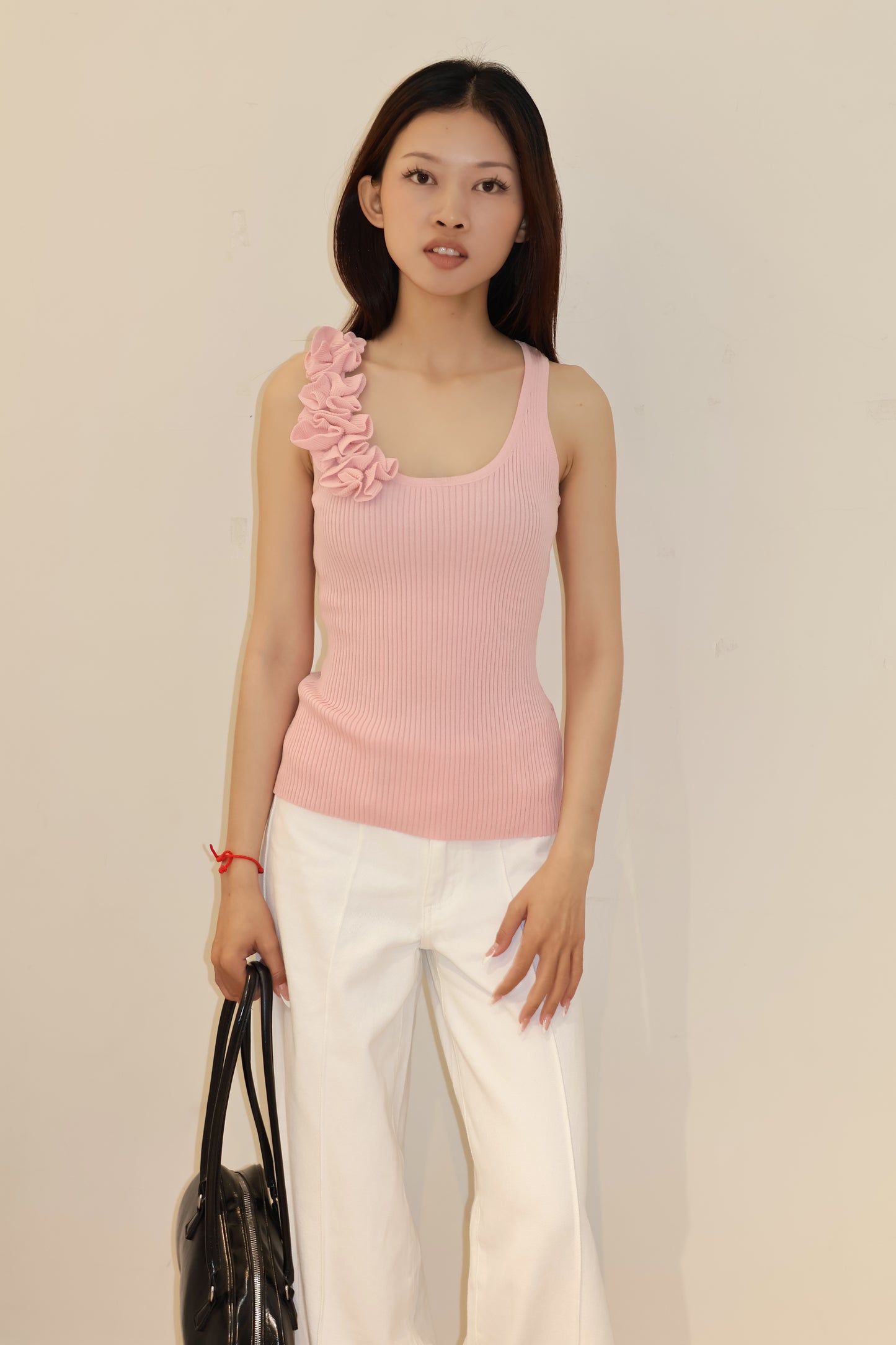 Pink floral knitted tank top