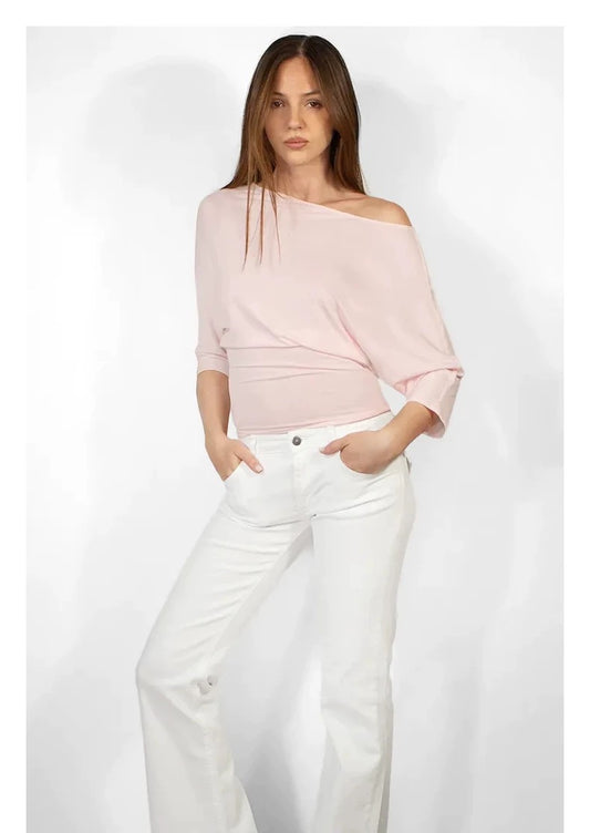 SUBDUED PINK SHEER HALF SHOULDER