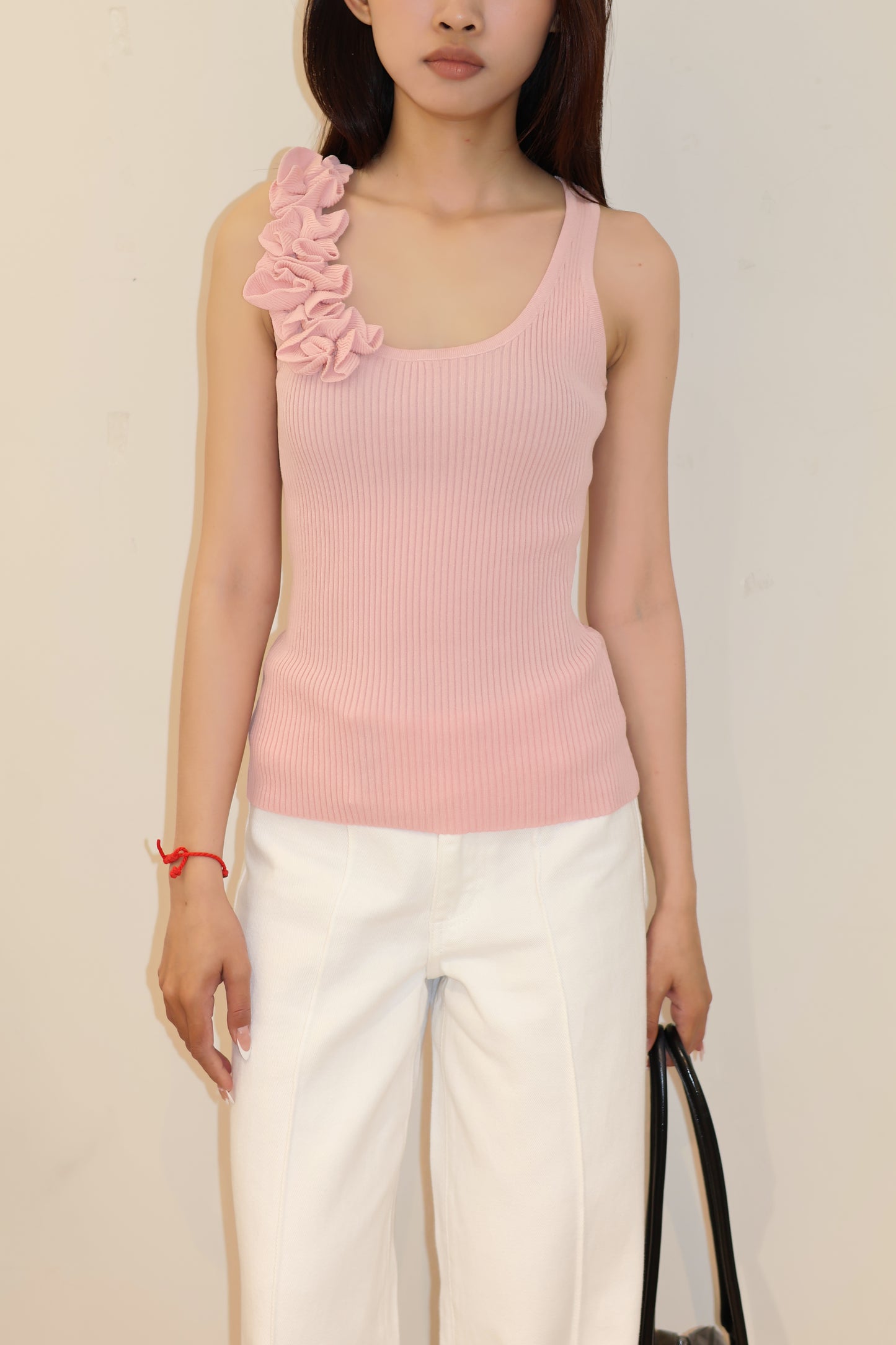 Pink floral knitted tank top