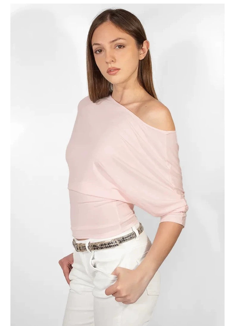 SUBDUED PINK SHEER HALF SHOULDER
