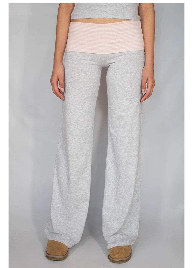 SUBDUED GRAY PANTS W/PINK STRIPES