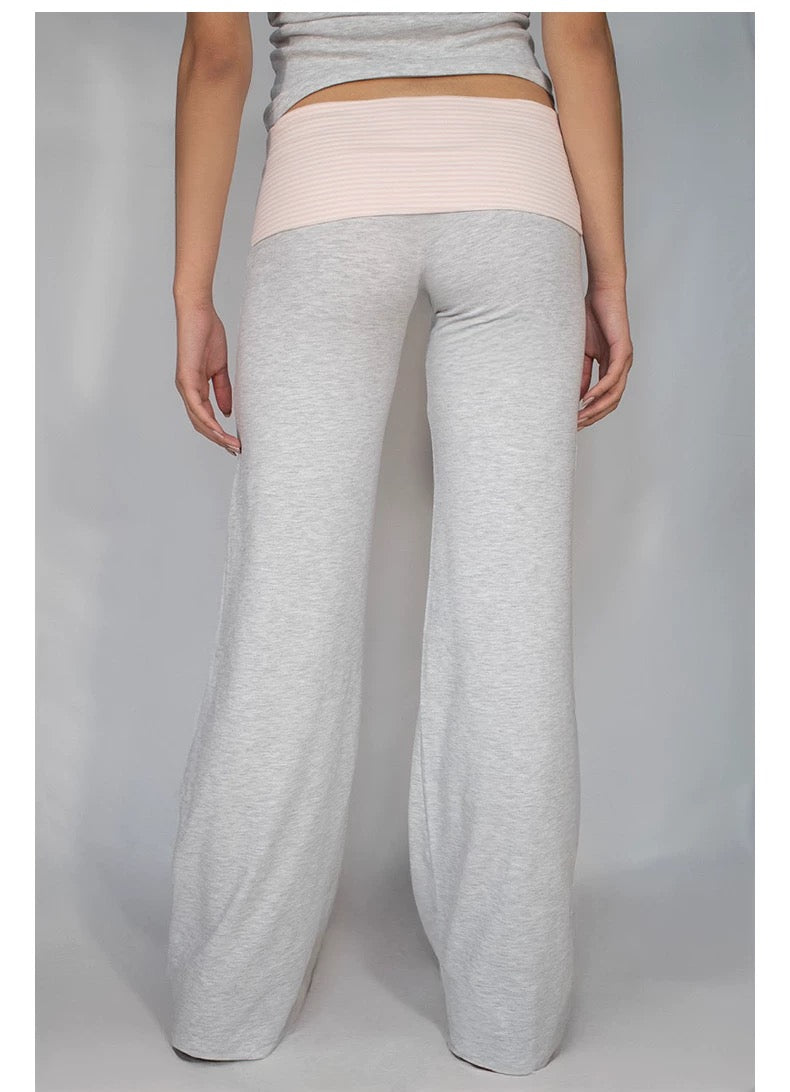SUBDUED GRAY PANTS W/PINK STRIPES
