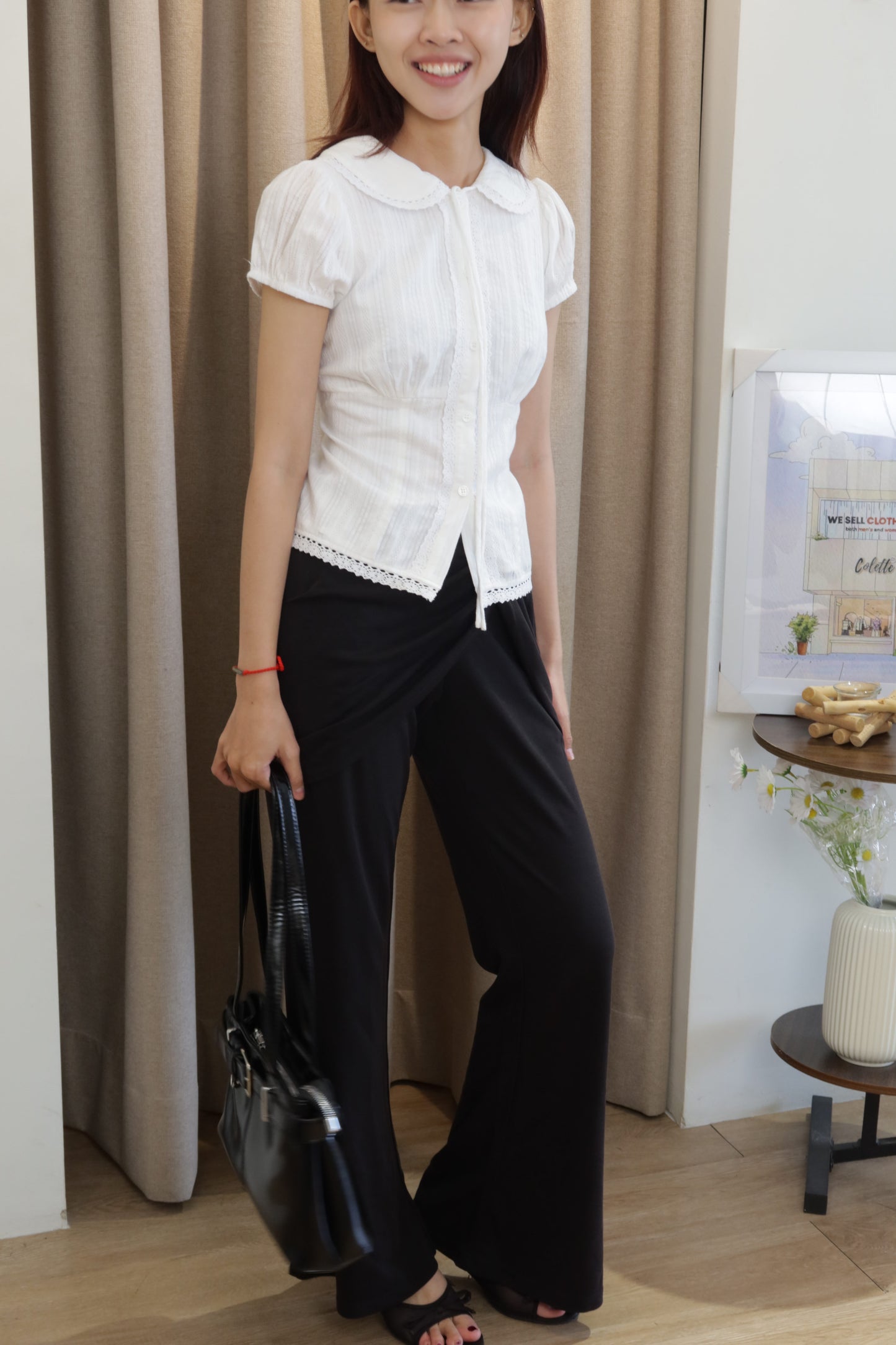 Collar white ribbon blouse
