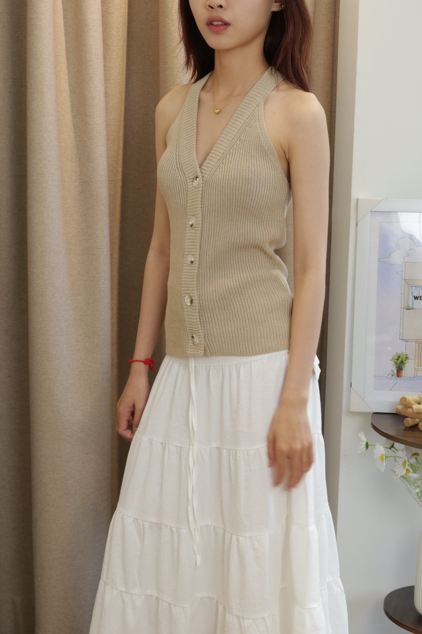 Brown knitted halter top