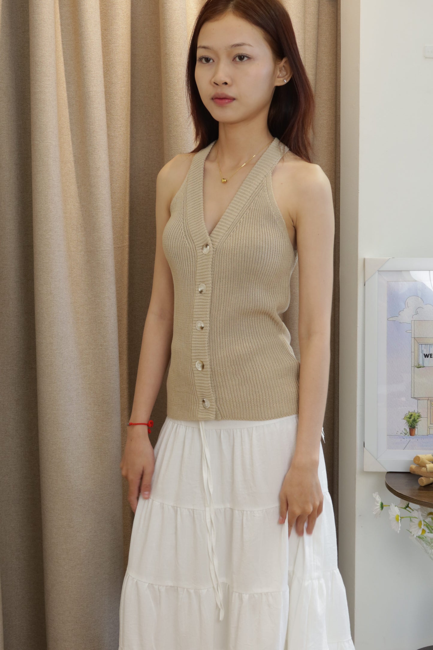 Brown knitted halter top