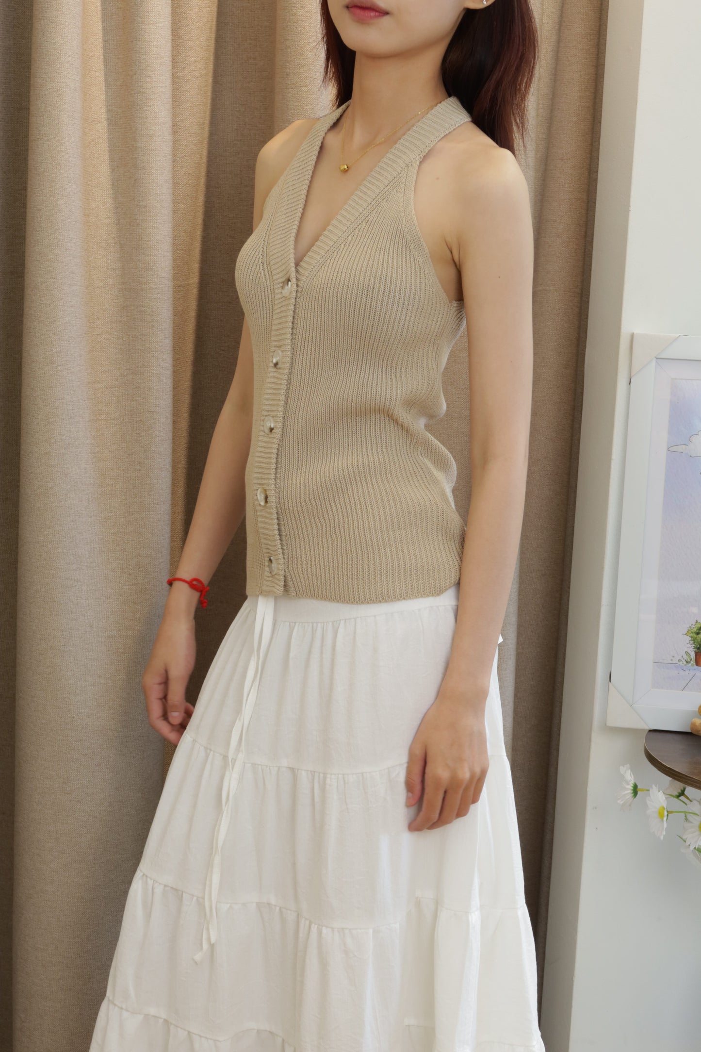 Brown knitted halter top