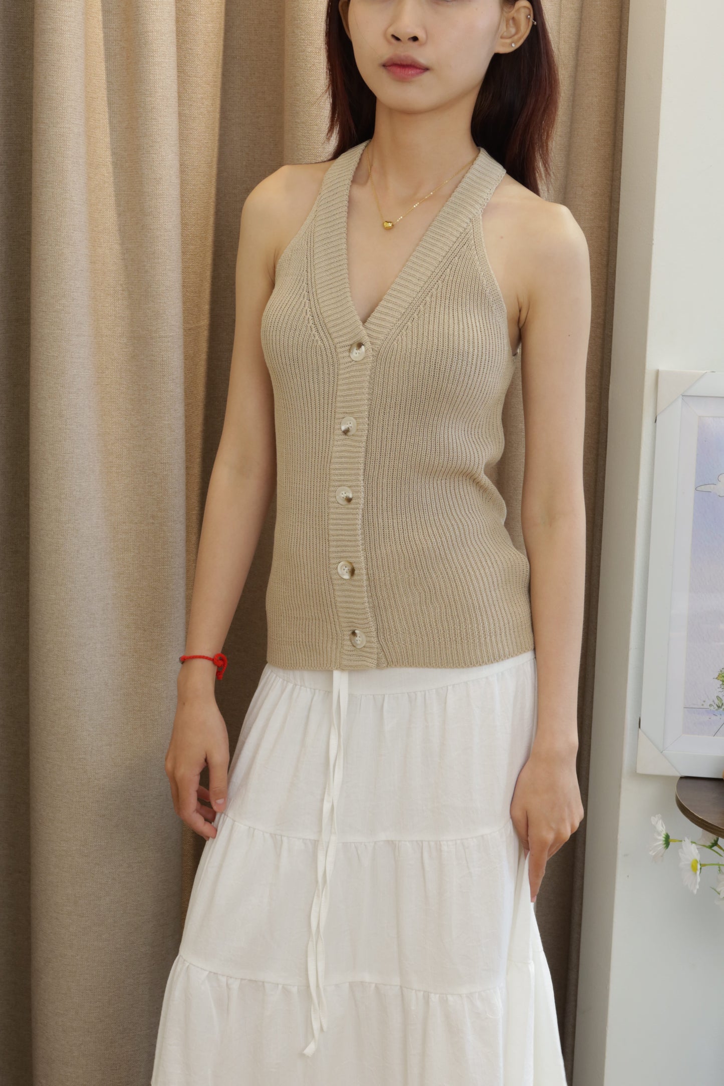 Brown knitted halter top
