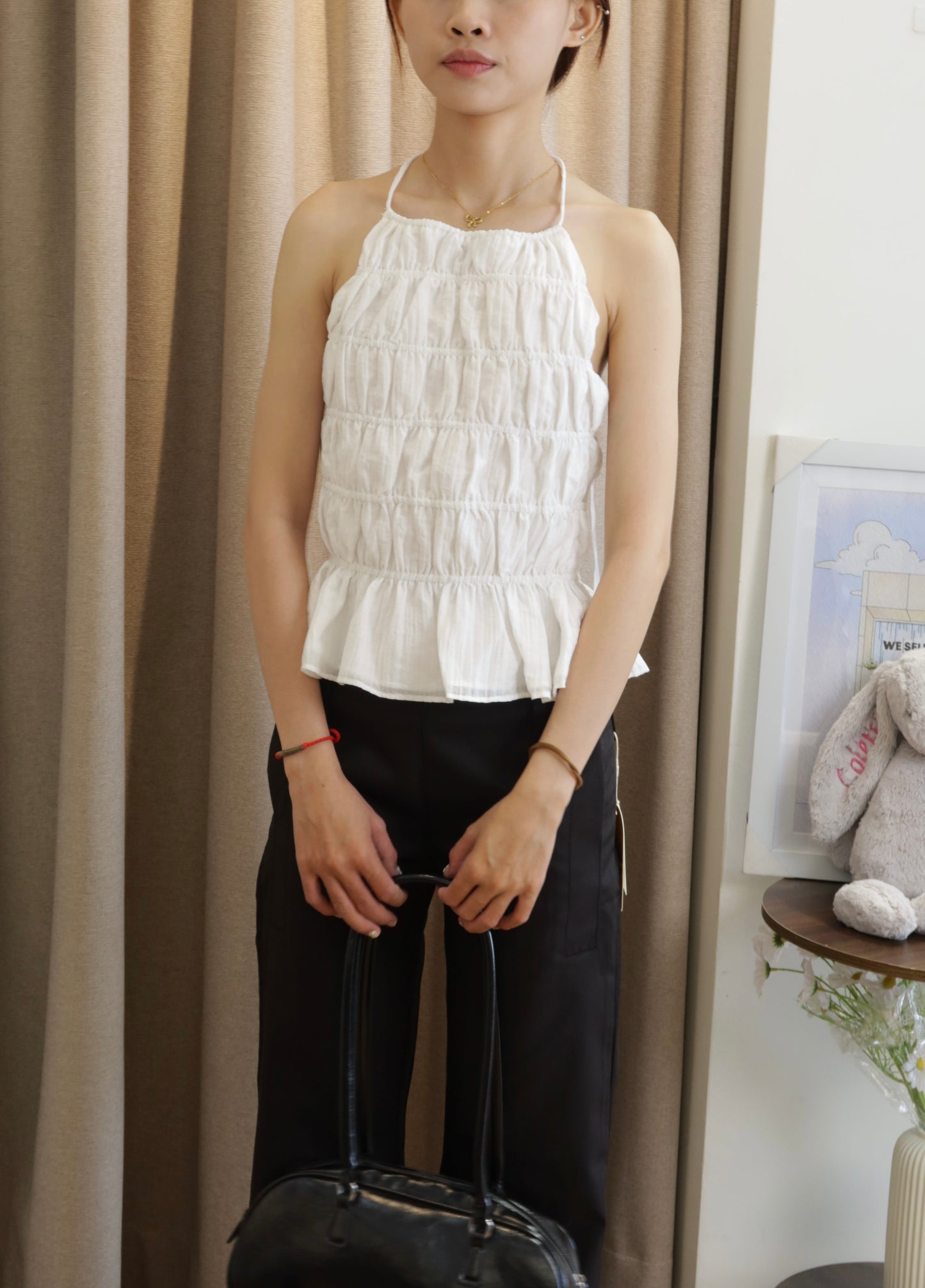 Runched flowy white top