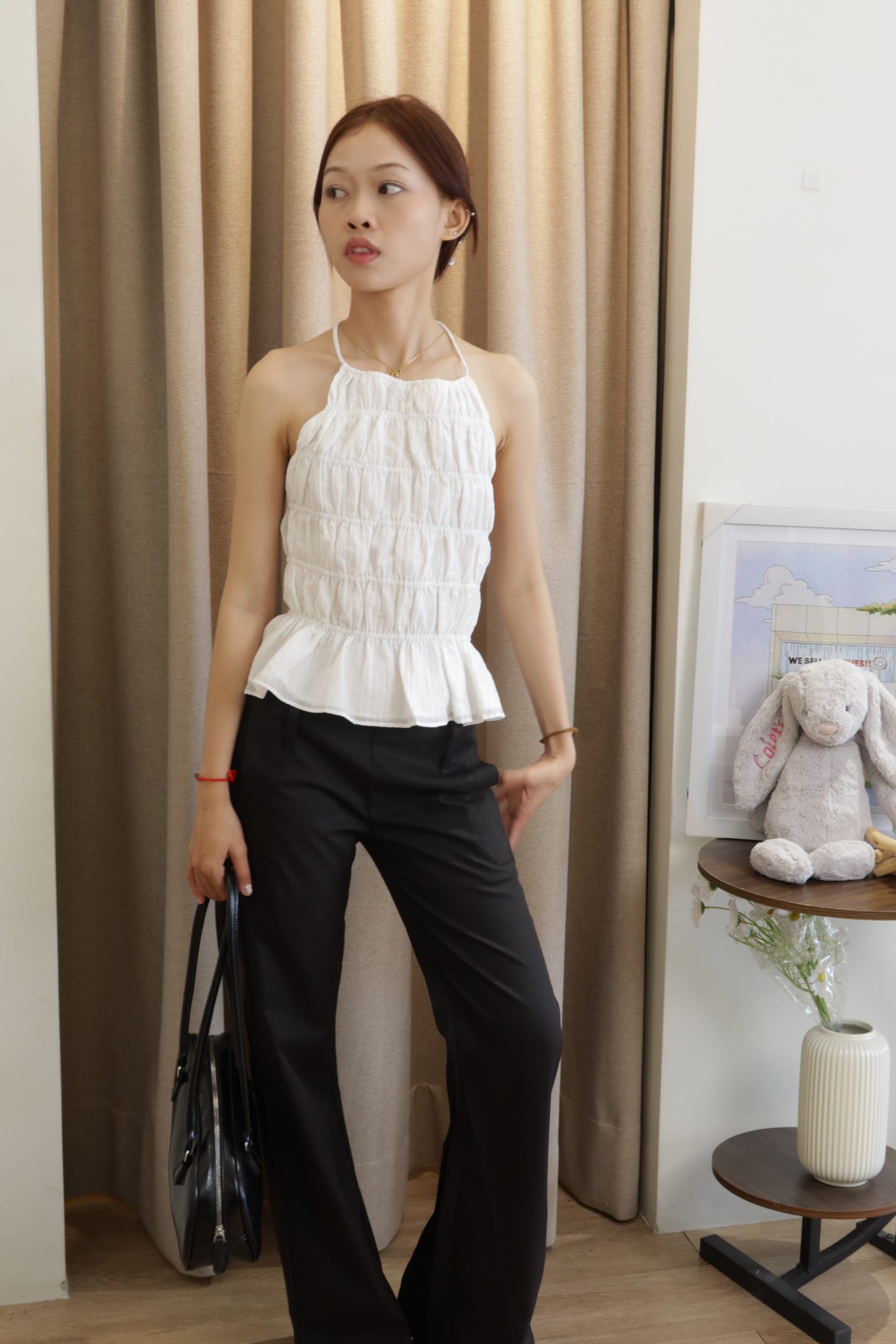 Runched flowy white top