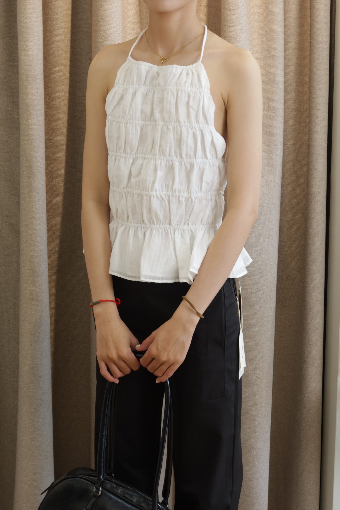Runched flowy white top