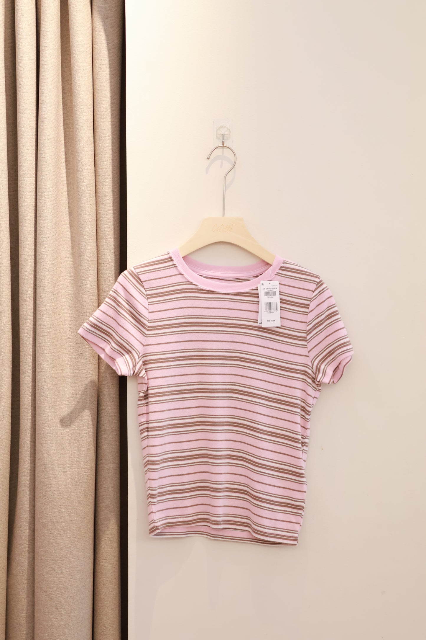 HOLLISTER Striped Academy Tee- pink