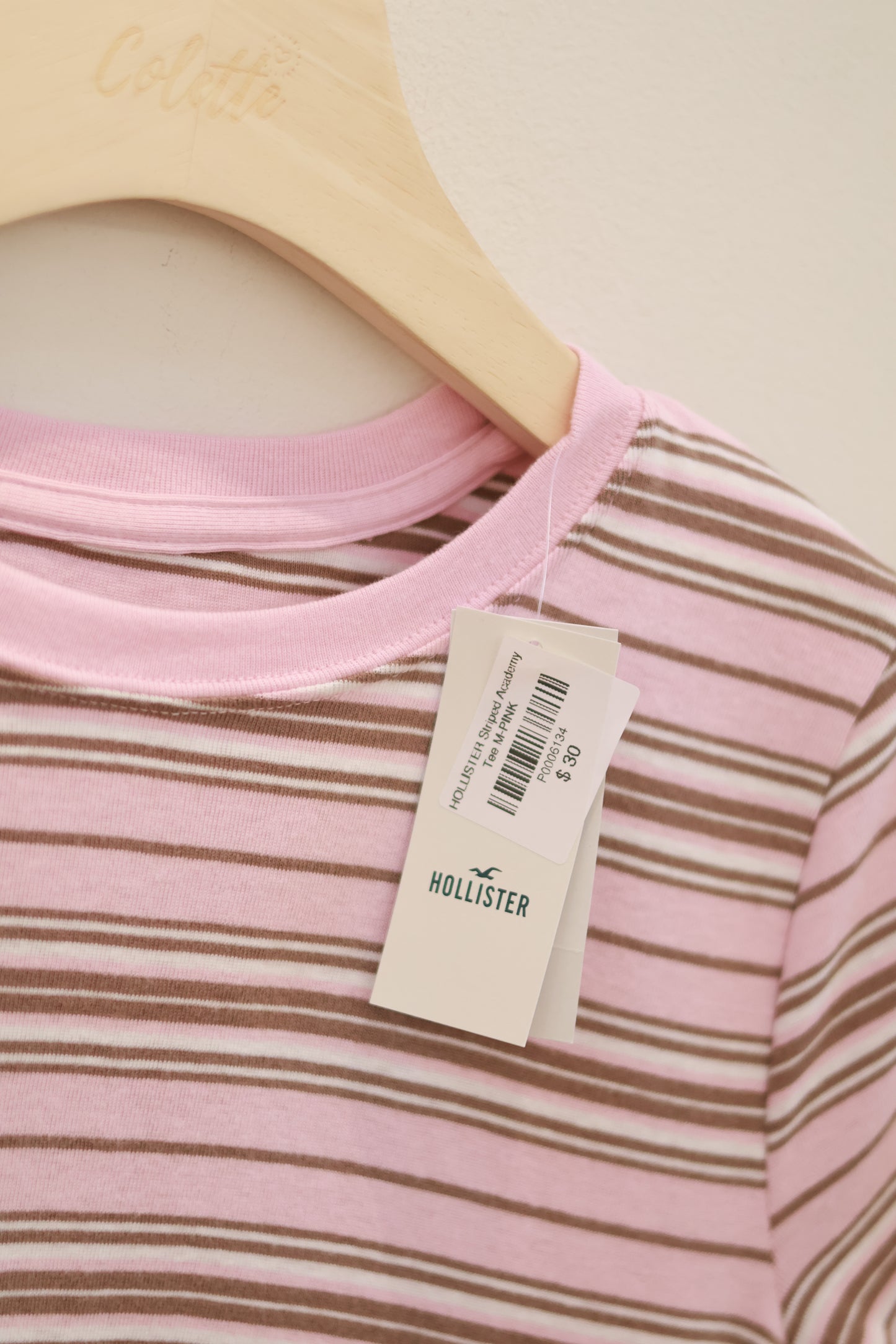 HOLLISTER Striped Academy Tee- pink