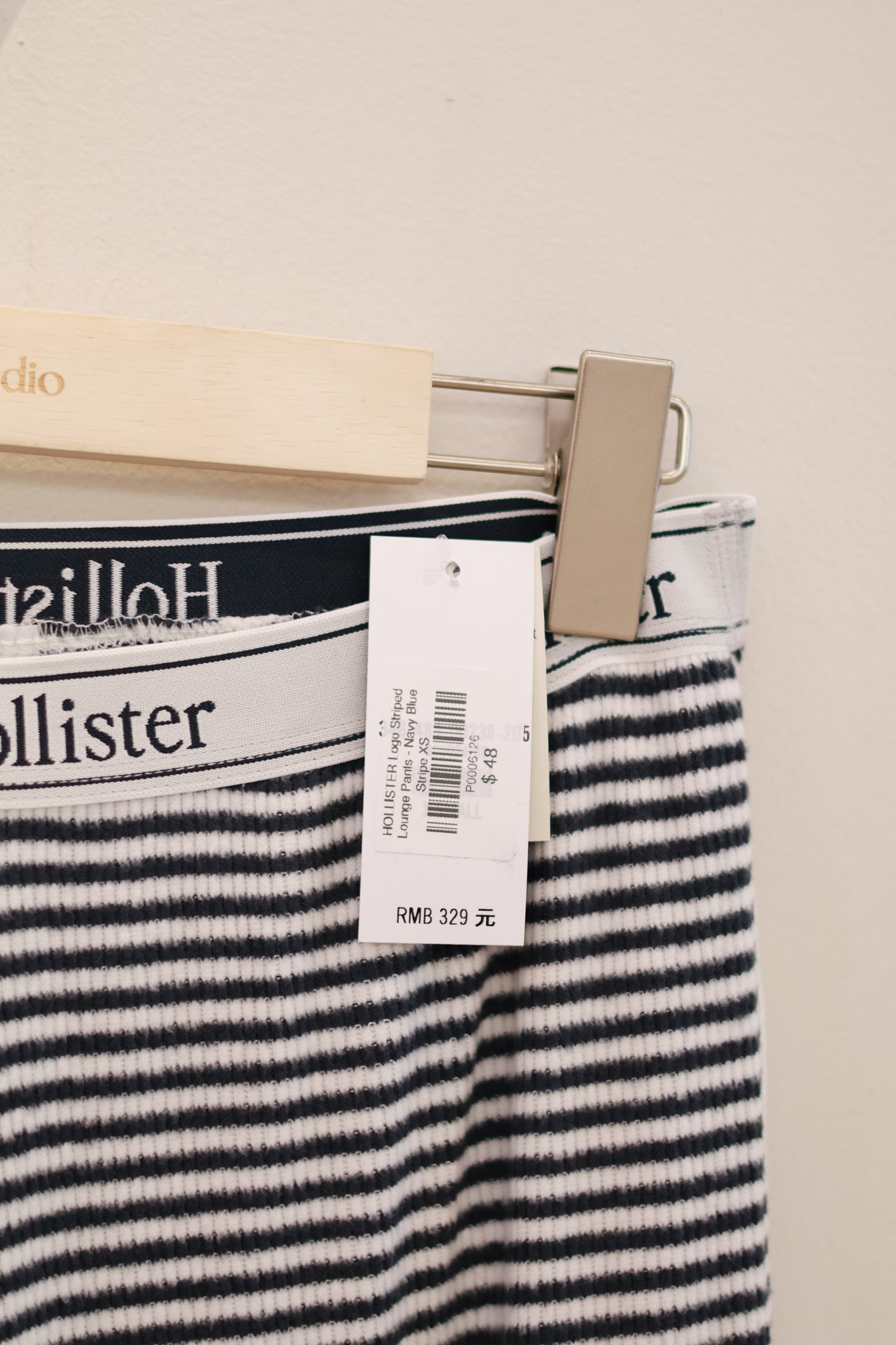 HOLLISTER Logo Striped Lounge Pants - Navy Blue Stripe