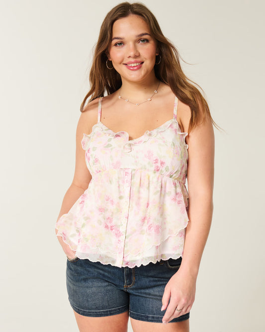 HOLLISTER Easy Chiffon Babydoll Top