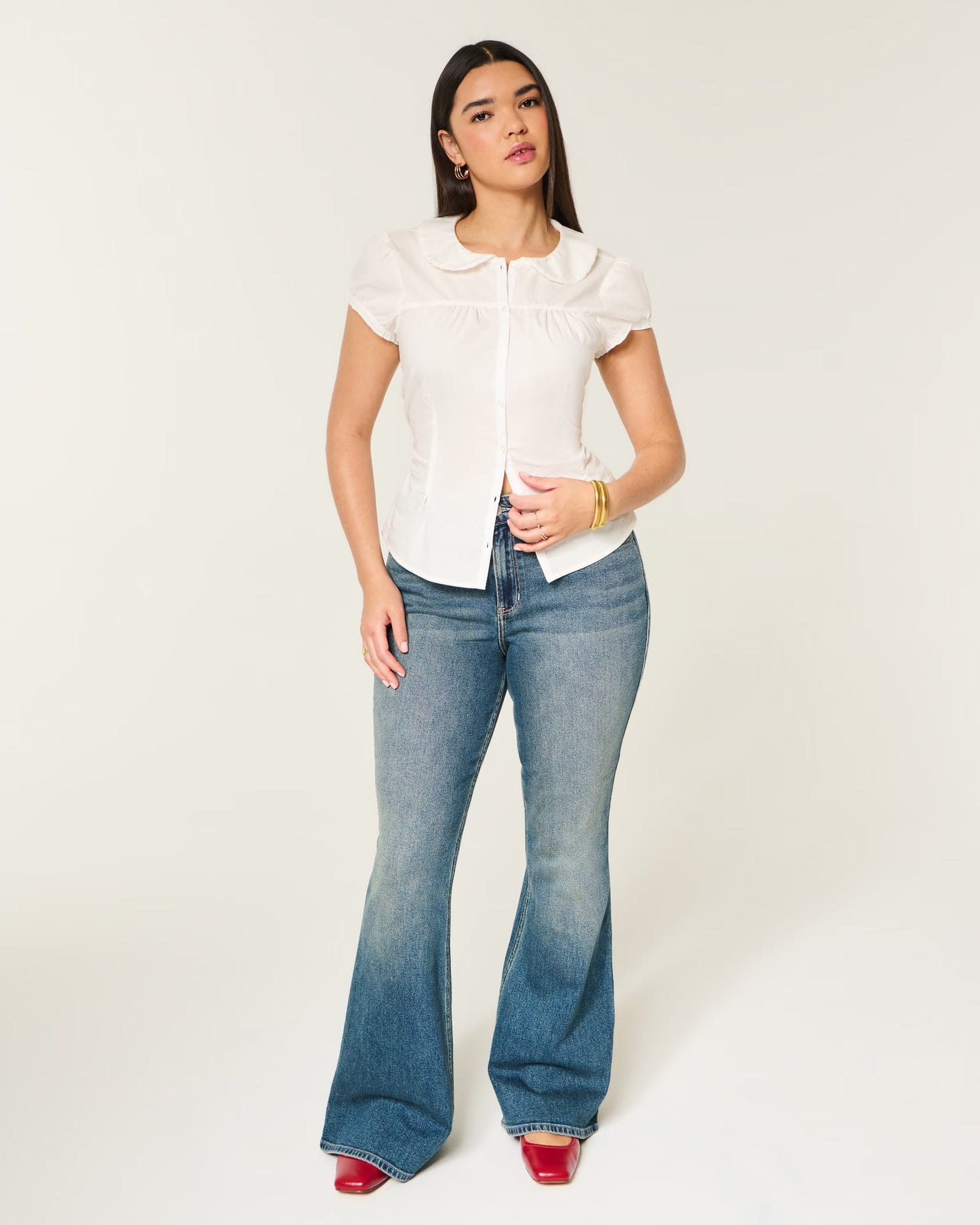 HOLLISTER Stretch Poplin Button Front Shirt