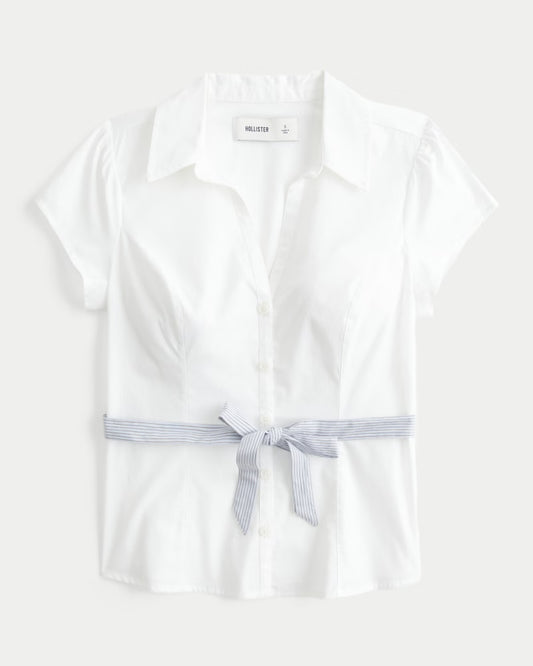 HOLLISTER Short-Sleeve Bow Belt Shirt