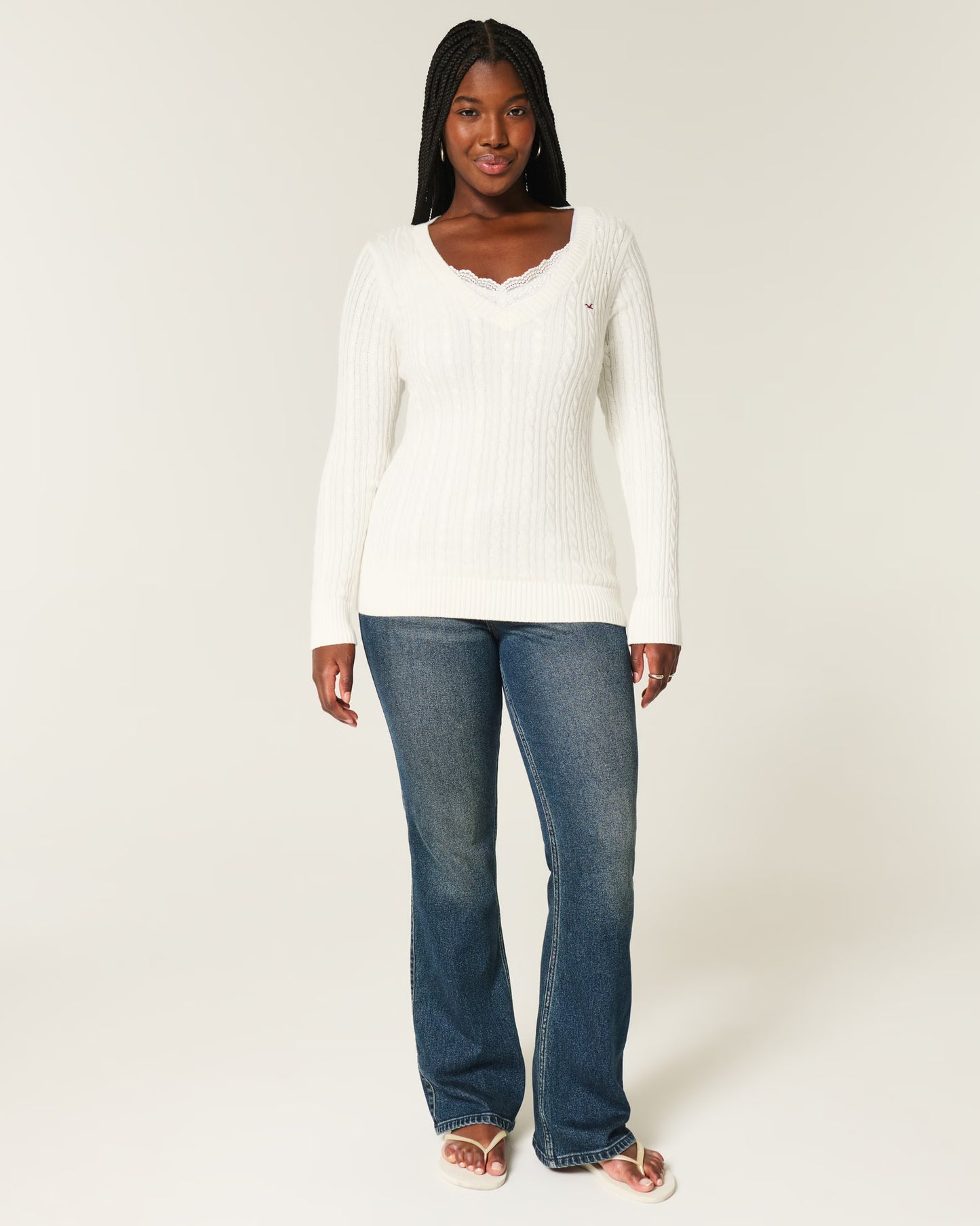 HOLLISTER Cable-Knit Icon V-Neck Sweater