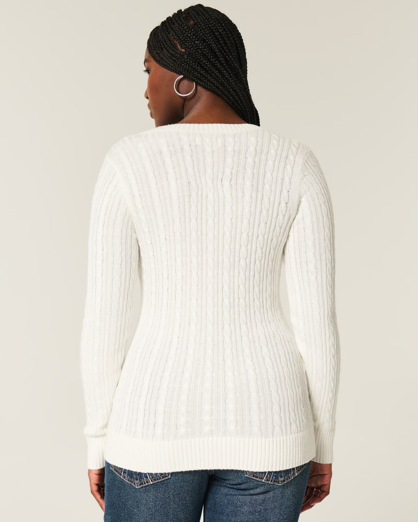 HOLLISTER Cable-Knit Icon V-Neck Sweater