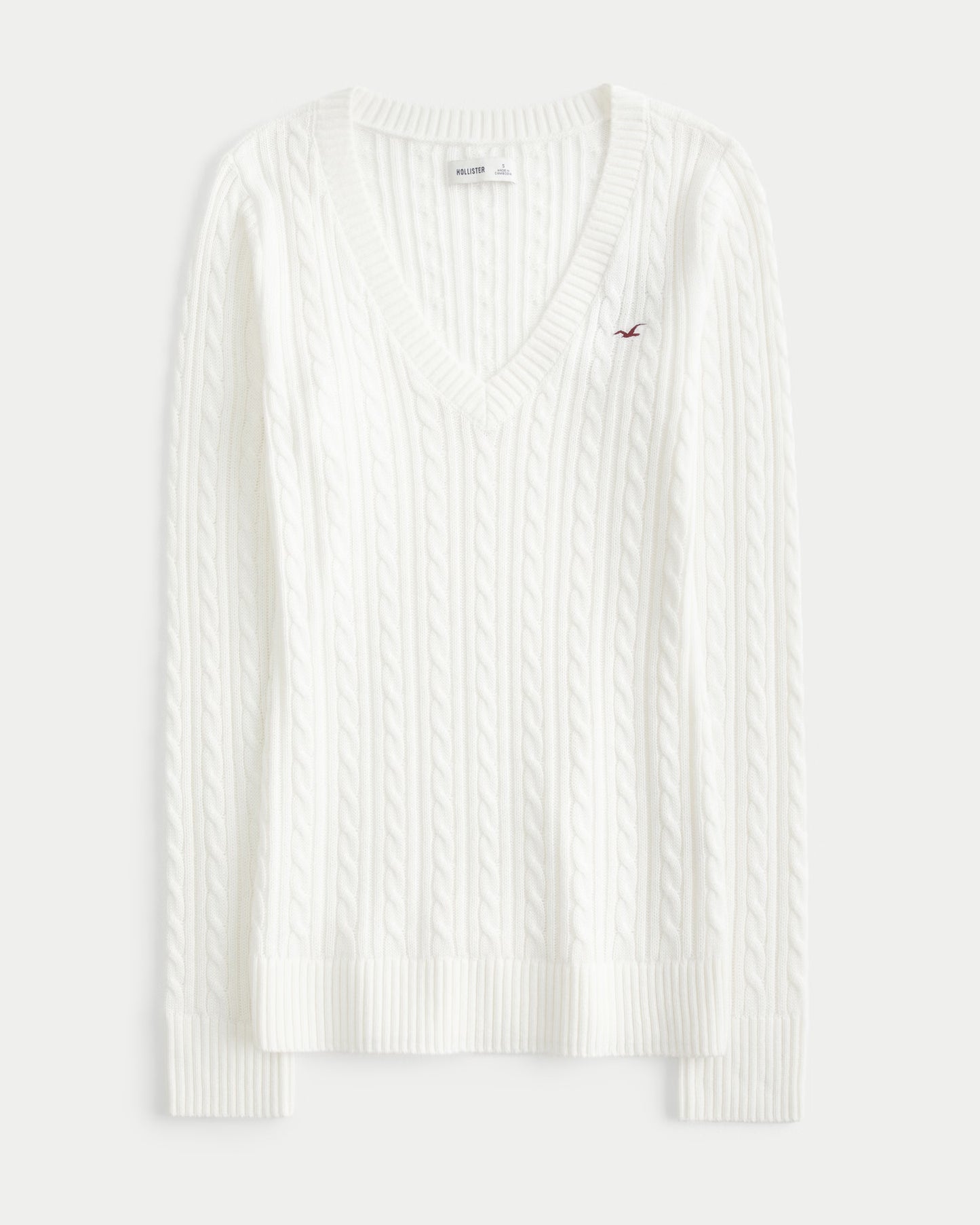HOLLISTER Cable-Knit Icon V-Neck Sweater