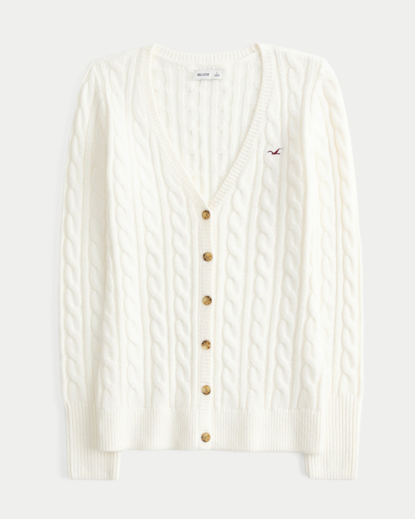 HOLLISTER Cable Knit Icon V-Neck Cardigan — Cloud White