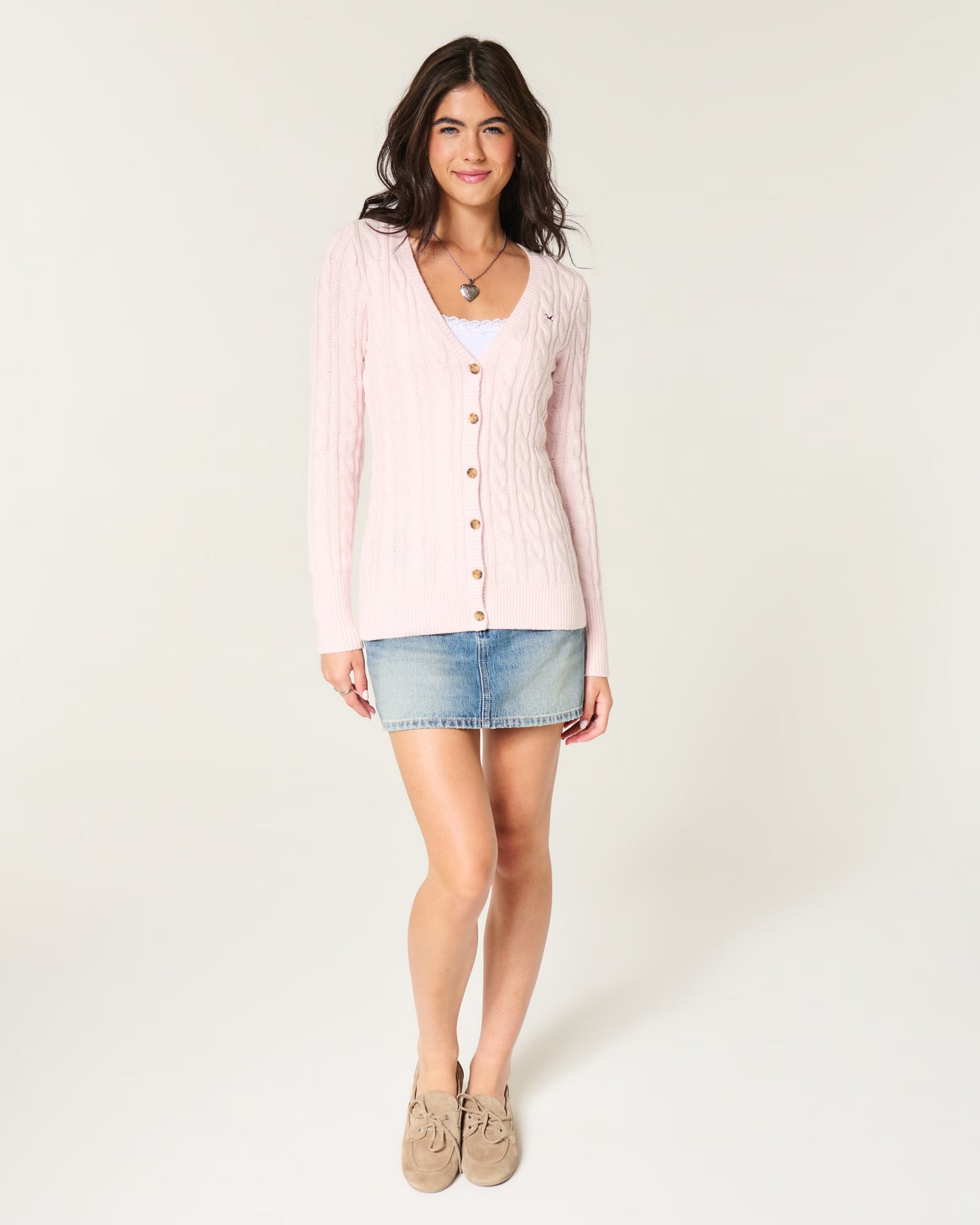 HOLLISTER Cable Knit Icon V-Neck Cardigan — Light Lilac