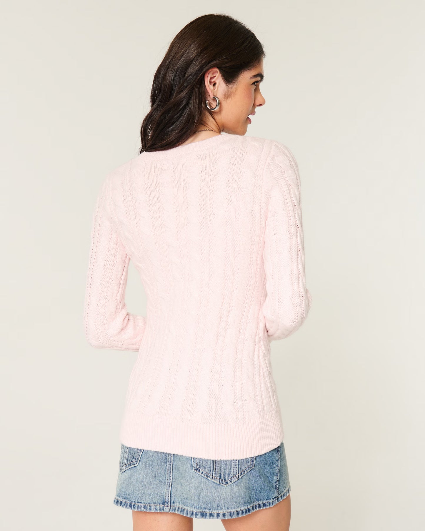HOLLISTER Cable Knit Icon V-Neck Cardigan — Light Lilac