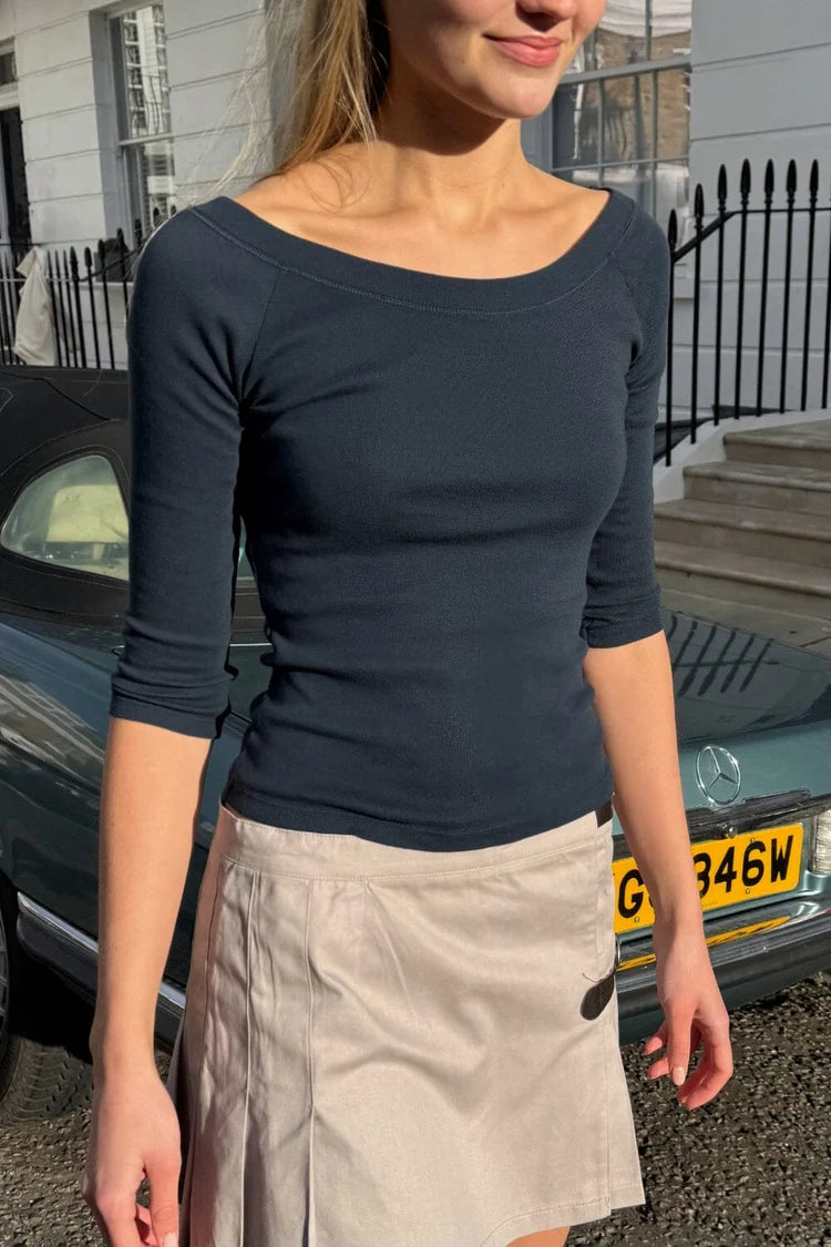 BRANDY MELVILLE Camila Off The Shoulder Top  -NAVY