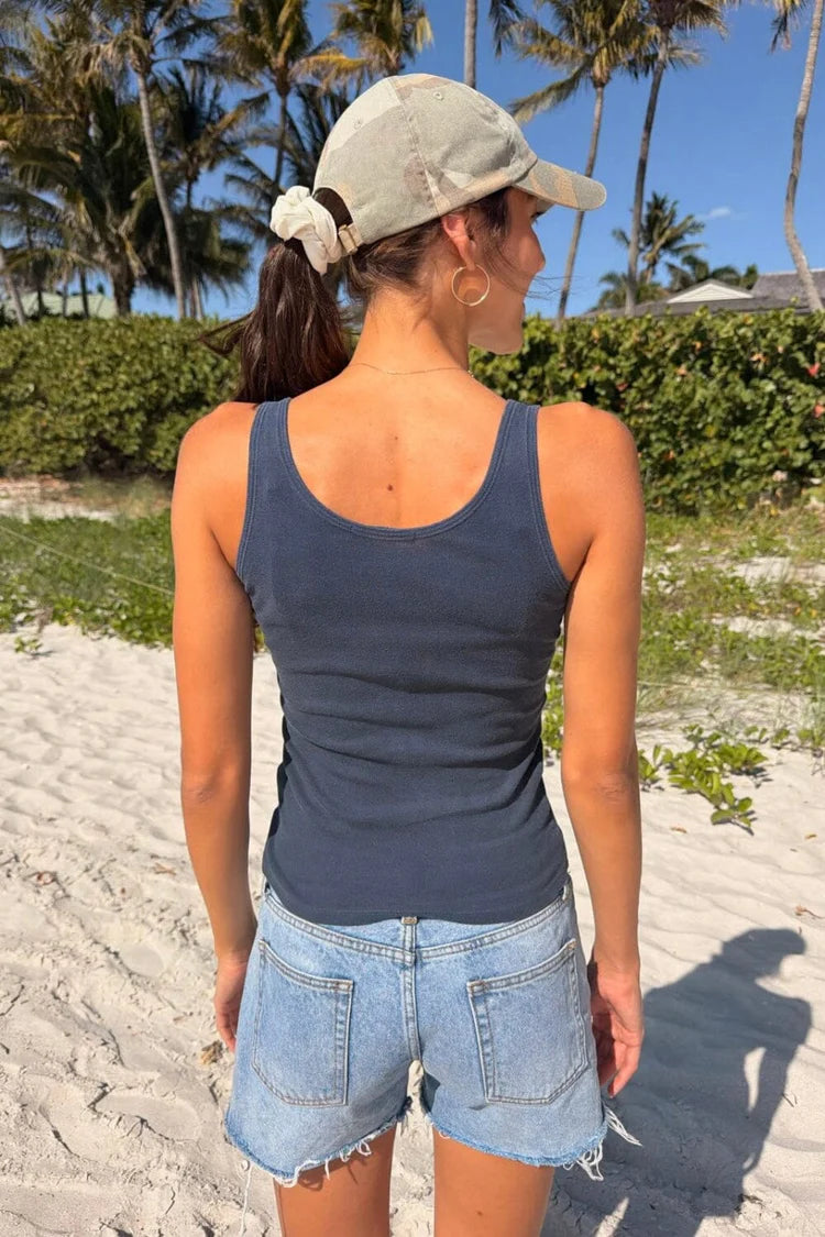 BRANDY GRAY BLUE BUTTON TANK TOP
