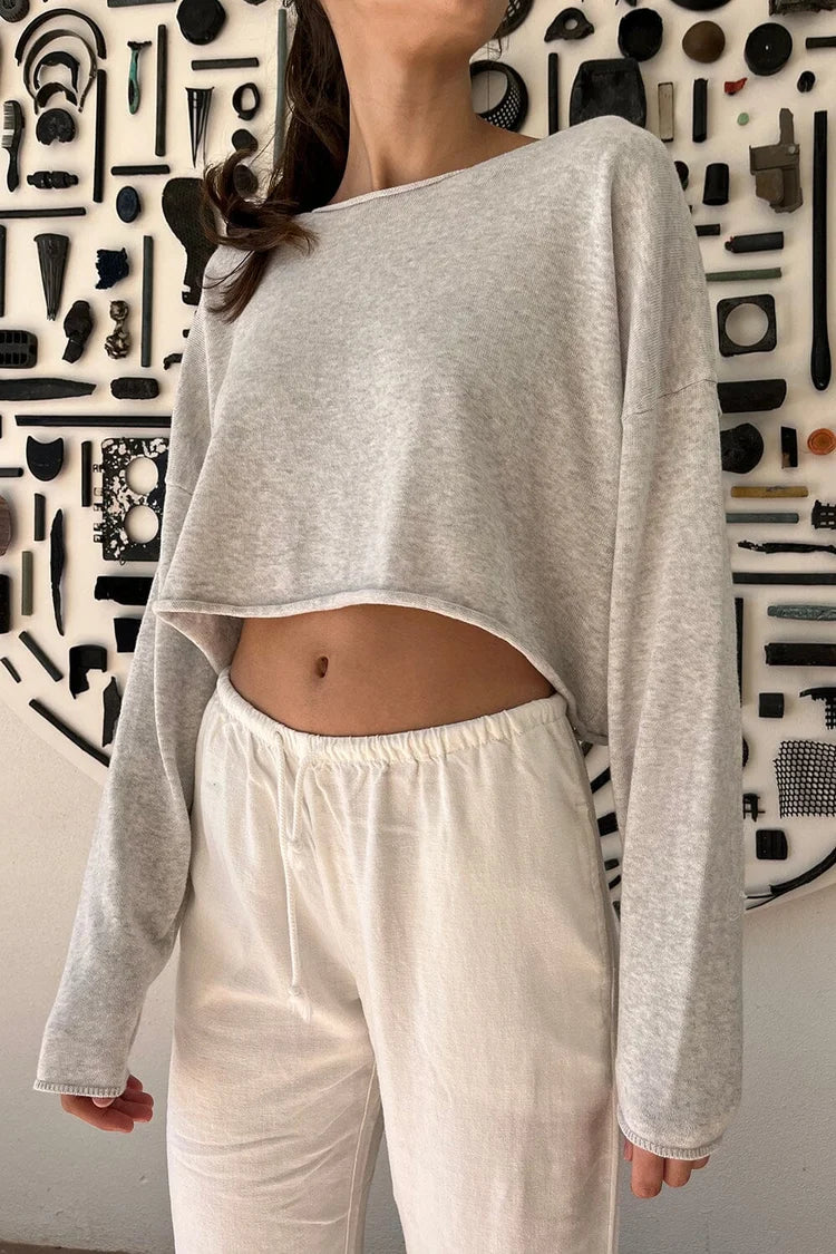 BRANDY MELVILLE Cameron Cropped Sweater- LIGHT GRAY