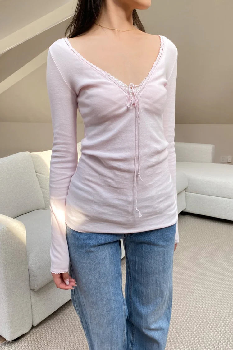 BRANDY Tania V-Neck Lace Top  -PINK