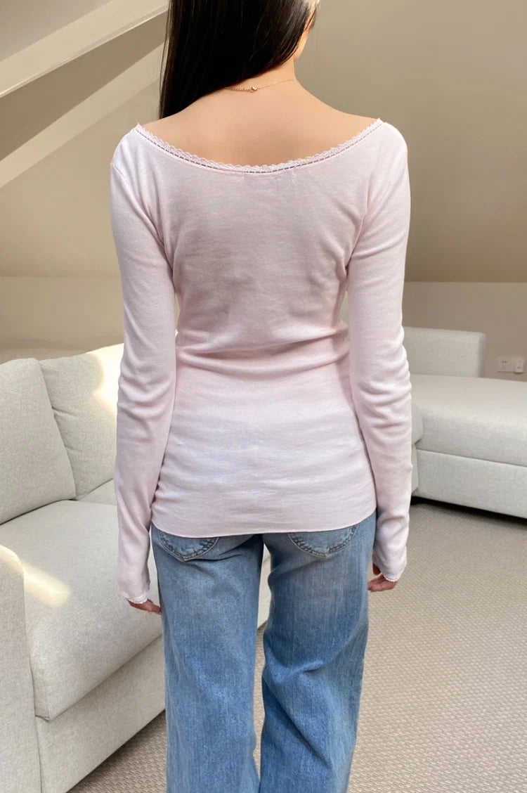 BRANDY Tania V-Neck Lace Top  -PINK