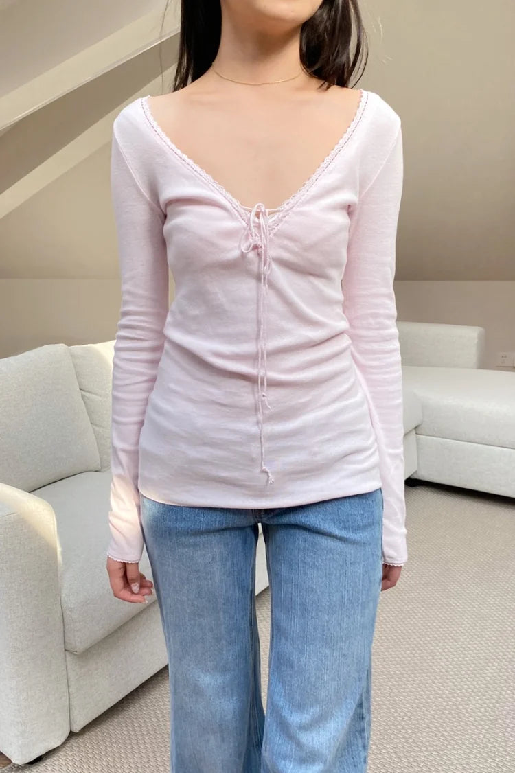 BRANDY Tania V-Neck Lace Top  -PINK