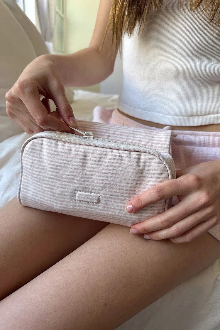 BRANDY Plaid Makeup Bag- Apricot Pink