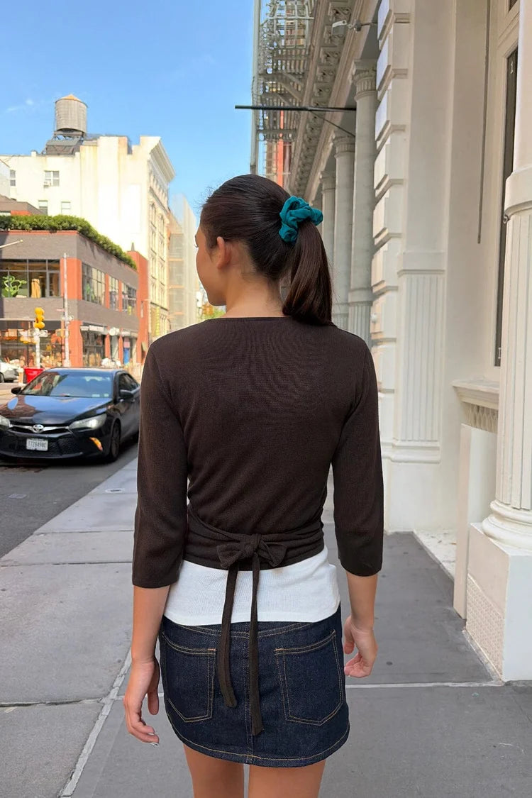 BRANDY Clara Wrap Top- DARK BROWN